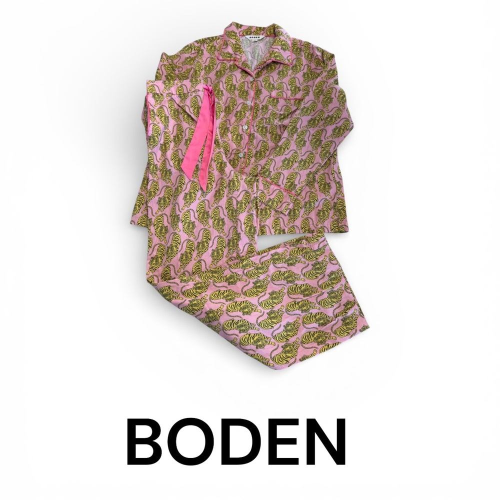 Boden Women’s Pajama Set with Tiger Print Top Size 10 Bottoms Size 8
